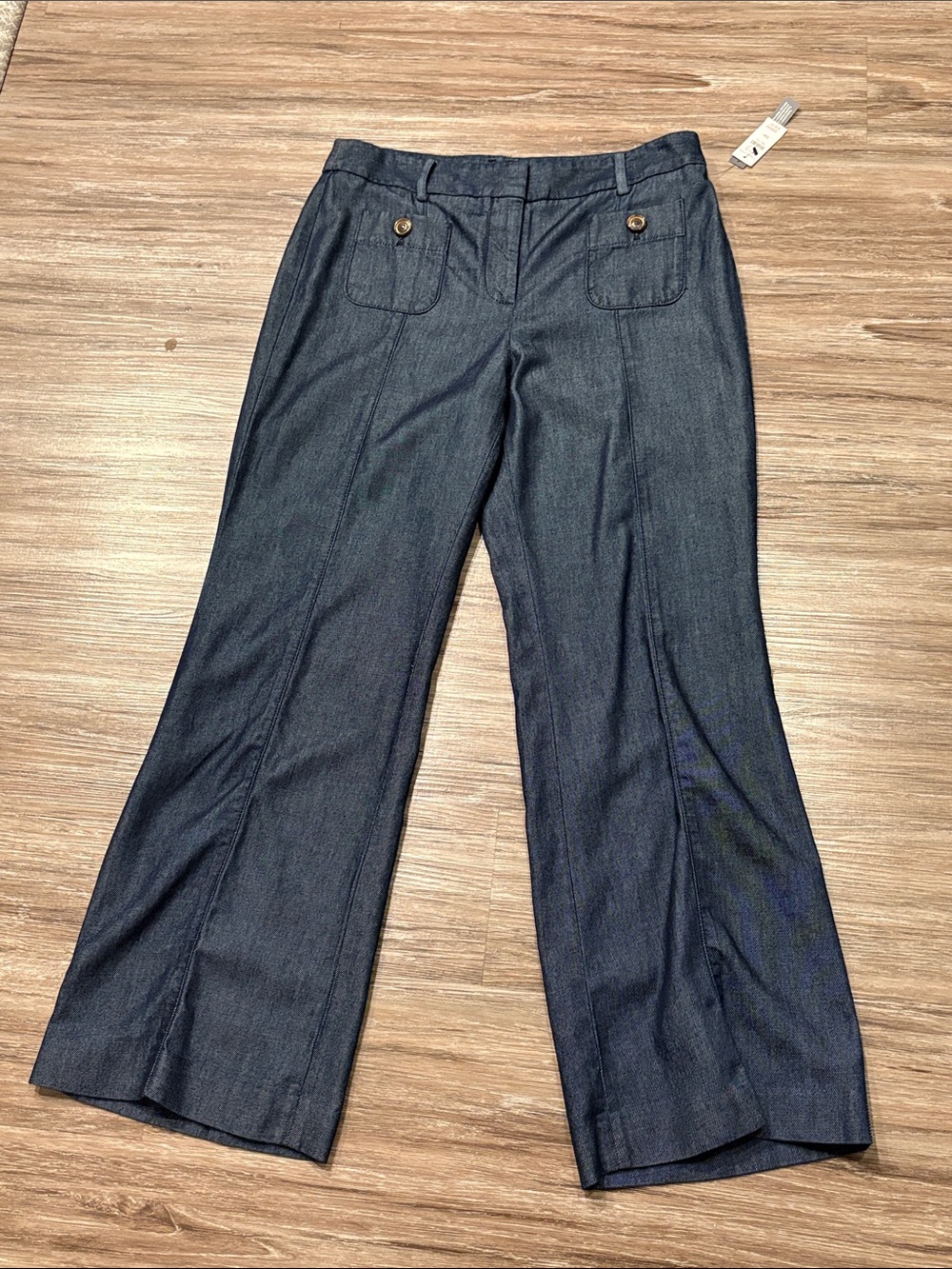 NWT Talbots Refined Denim Dark Gray / Slate Blue Wide-Leg Trousers 10 Petite